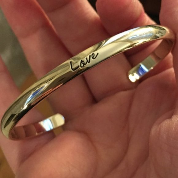 Jewelry - 14K Gold Plated Sterling Silver Engraved “Love” Cuff Bracelet